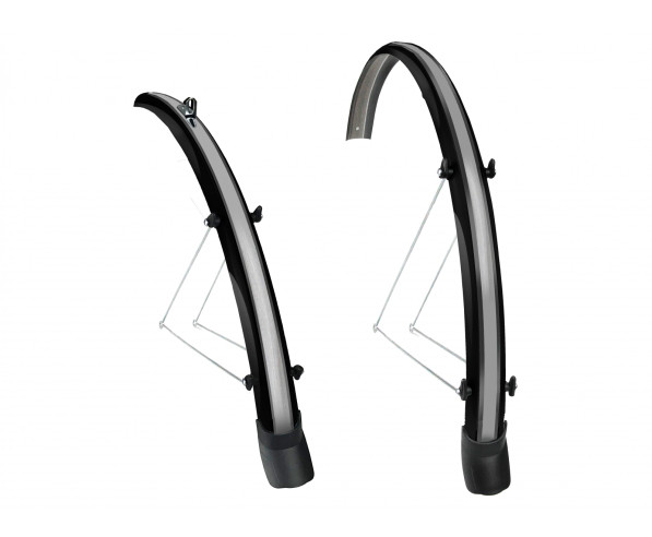 BoninBike Parafanghi da 28" in plastica con paraspruzzi bacchette e morsetti inclusi Nero/Grigio Metallizzato